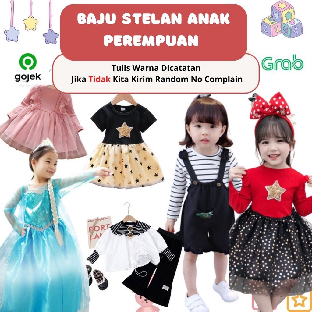 Baju Anak Perempuan  Lengan Panjang Lengan Pendek  Baju Dress Anak Perempuan Motif Dress Anak Cewek Import