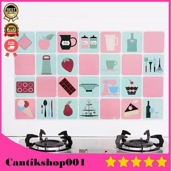 Wall Stiker Dapur Anti Minyak 45 X 70 Cm Bahan Aluminium Foil Wallpaper Dekorasi Dapur Hiasan Dapur