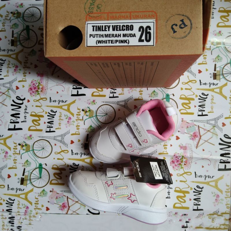 SEPATU ANAK ANDO TINLEY &amp; LILY FLY VELCRO KARAKTER ORIGINAL PEREKAT KUALITAS IMPORT PAUD TK SEKOLAH