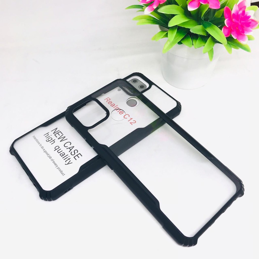 Fashion macaron BLACK four-corner anti-fall soft edge hard case REALME 7I/C17/7/NARZO 20 PRO/7PRO