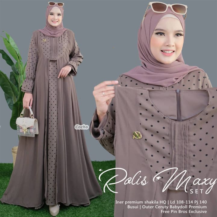 Rolis maxy set Gamis wanita muslimah iner + outer Baju pesta Terbaru 2022
