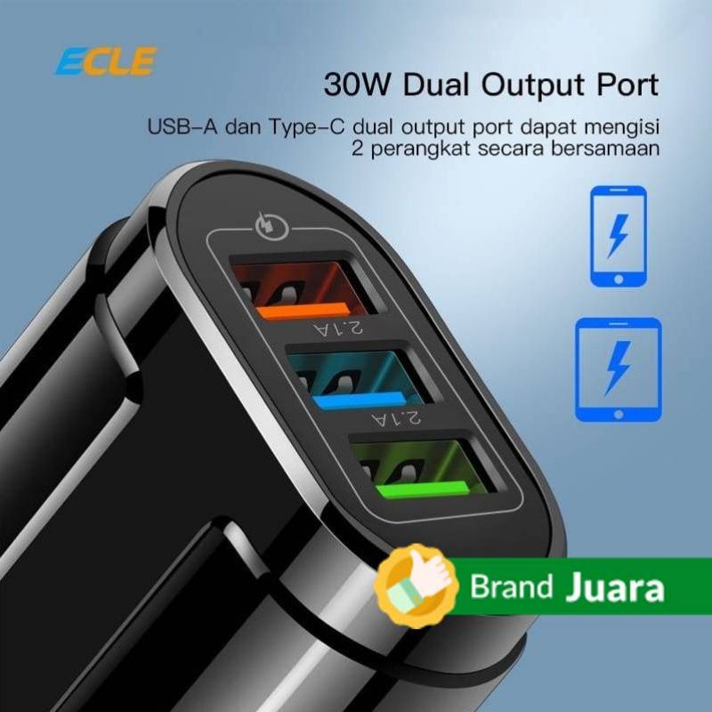 ECLE 2.1A fast charging charger 3 USB port