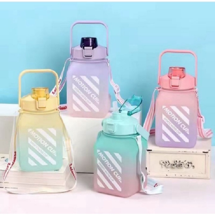 Botol Minum Kotak Gemoy 1,5 Liter Botol Minum Anak - Botol Minum Kotak Gradasi Pelangi 1500 ML Free Stiker 2D &amp; 3D