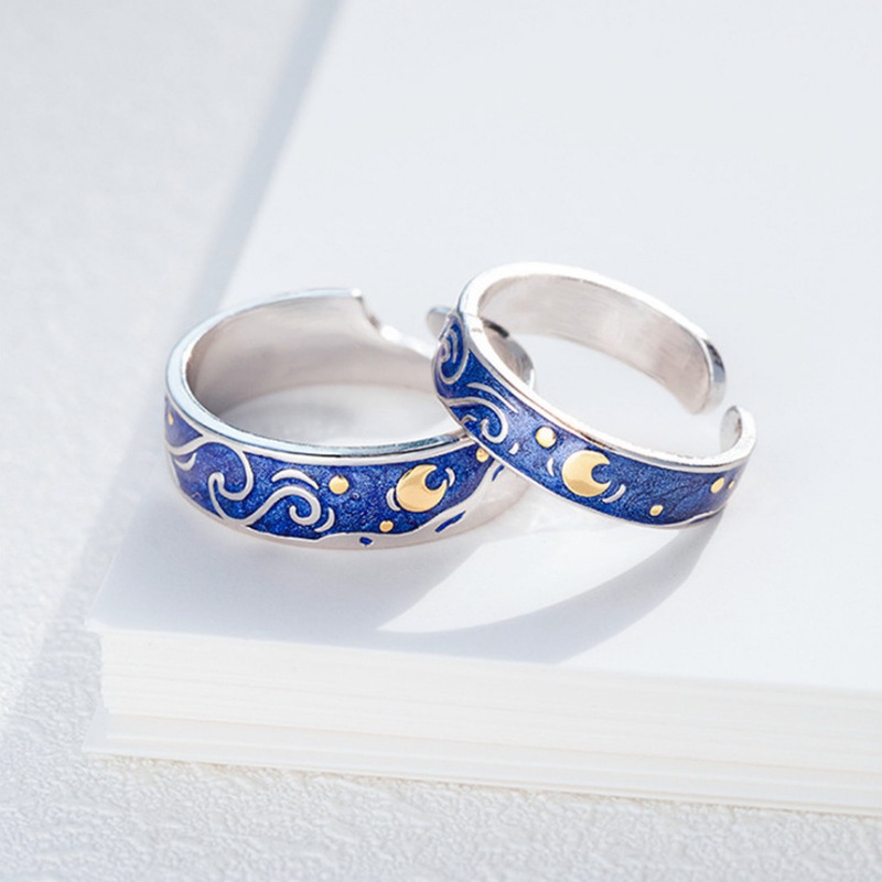 Men's Women's Fashion Blue Starry Sky Opening Can Adjust Couple Rings Jewelry Accessories