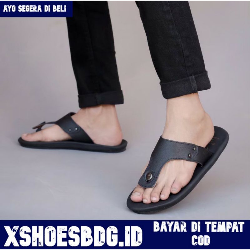 CLOVER Sandal Jepit Pria Sendal Jepit Casual Kulit Asli Ringan Santai Nongkrong Pantai