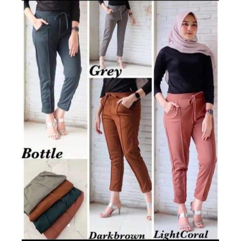  celana  baggy  pants  wanita twill combed stretch bisa melar 