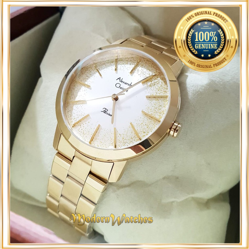Jam Tangan Mewah Original Alexandre Christie AC 2818 Wanita Gold Jam Tangan Ori Terbaru
