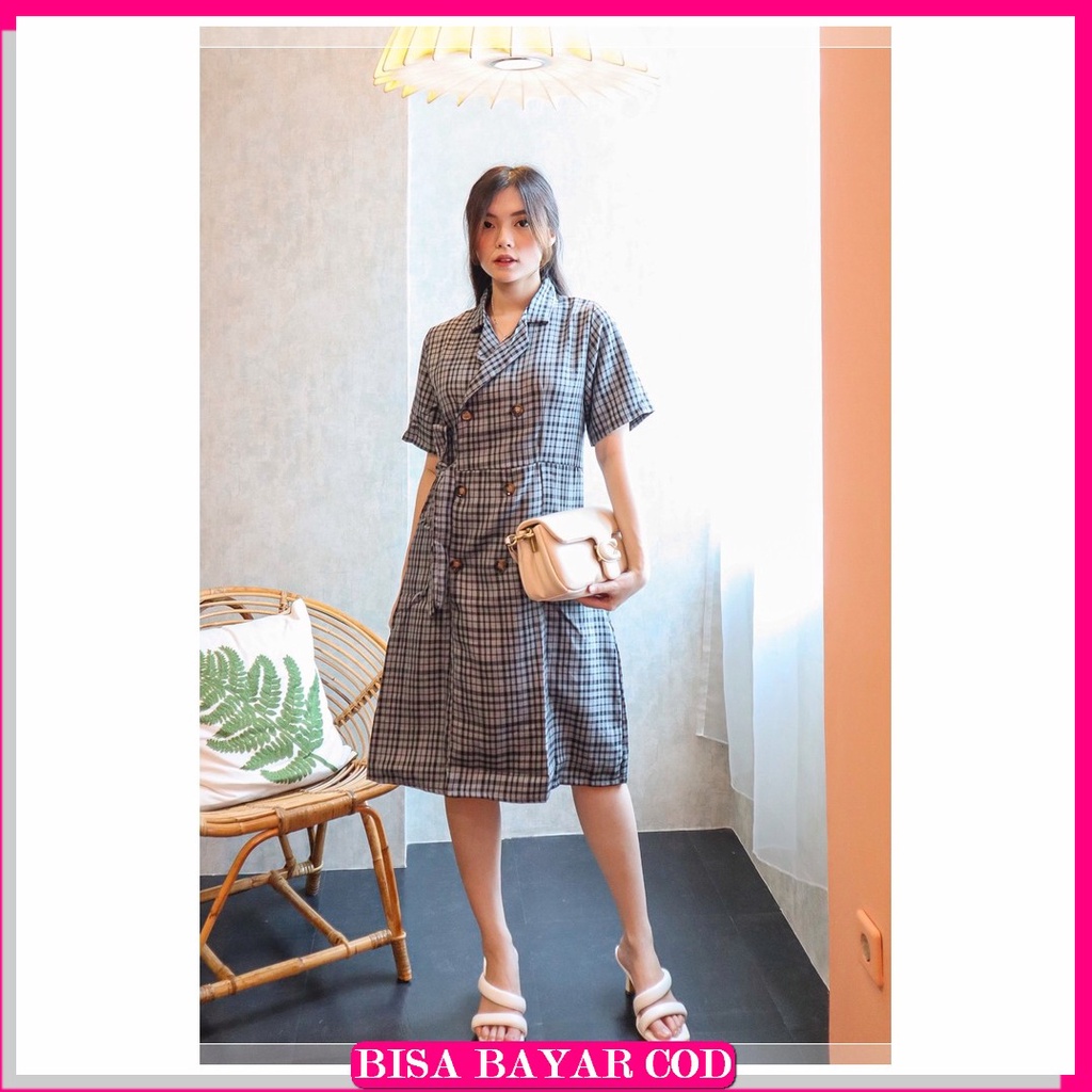 Dress Wanita Korea Longgar O-Neck Dress Baju Branded Murah Wolvis TQ707 Cottonbells Casual Dress W