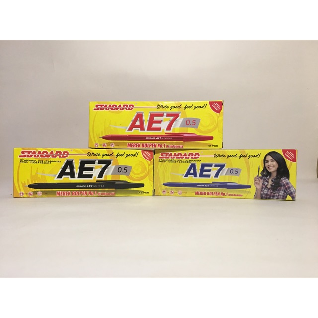 

Pen/ Pulpen/ Ballpoint Standard AE7 12pcs Tinta Hitam, Biru, Dan Merah