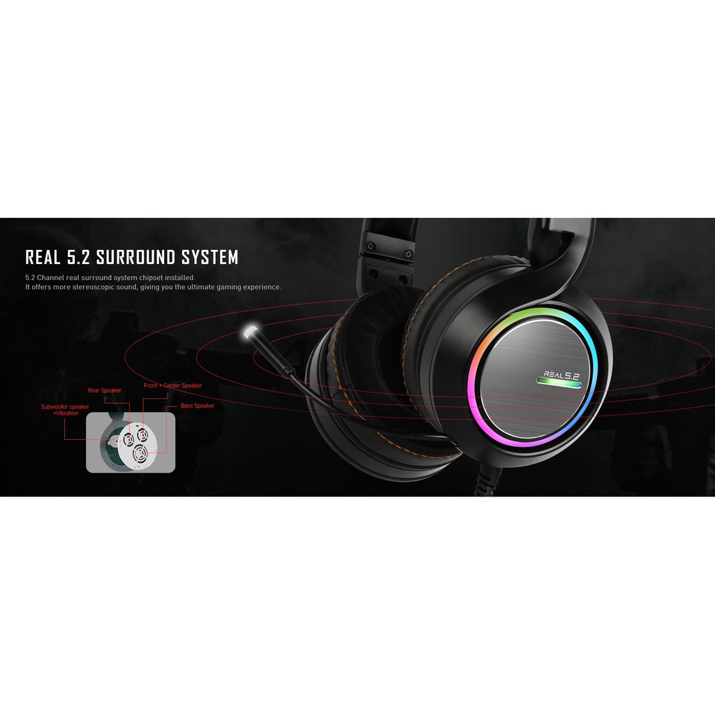 ABKONCORE GAMING HEADSET B1000R | REAL 5.2 | RGB | Vibration