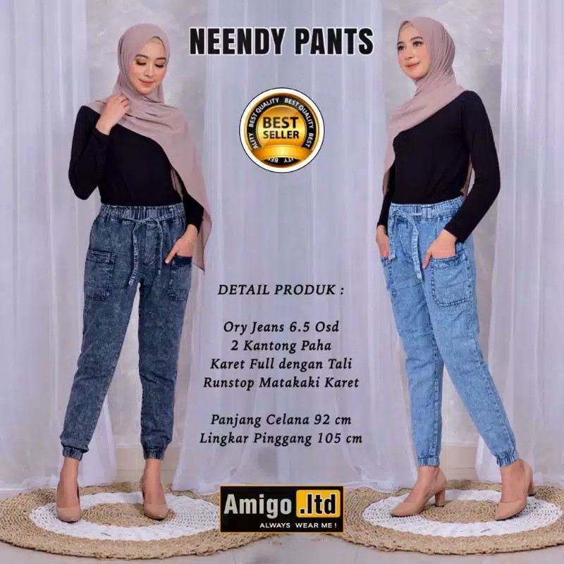 pocky# celana jeans joger wanita snow blue/ celana pants