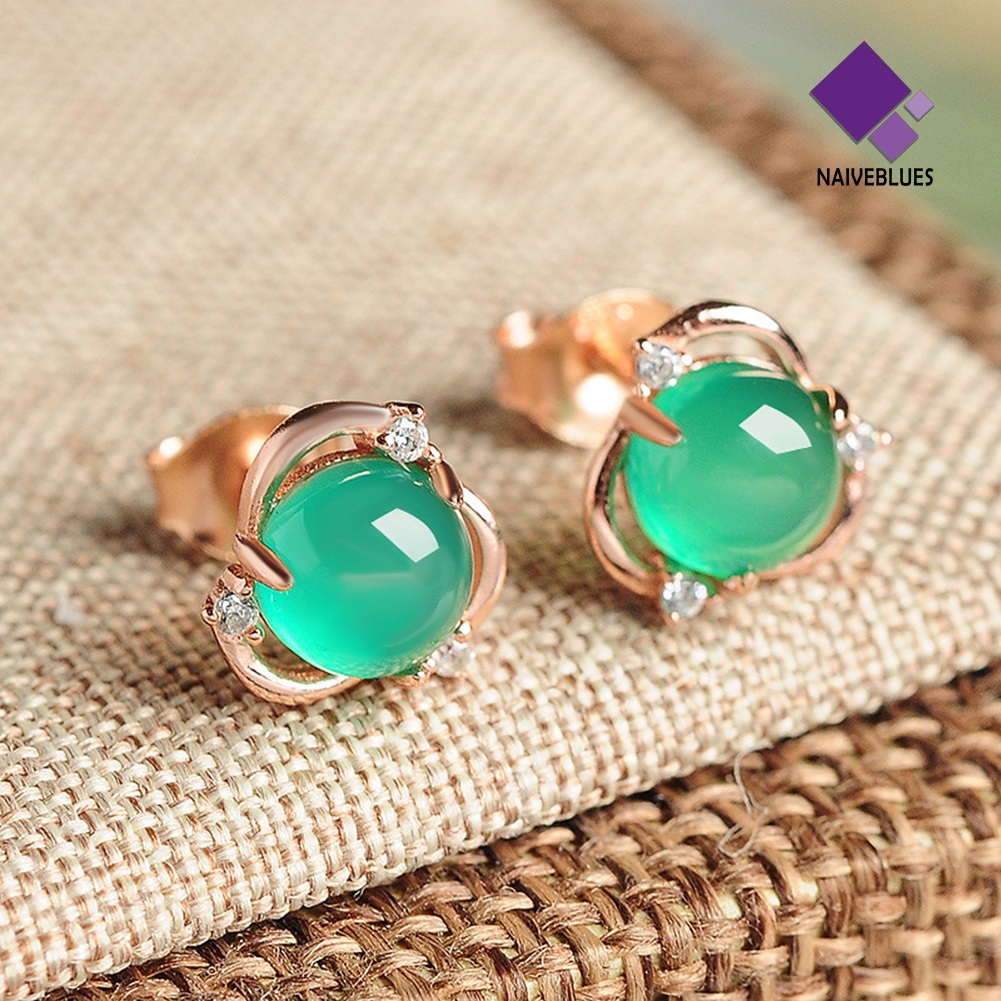 Anting Stud Desain Bunga Giok Tiruan Untuk Wanita