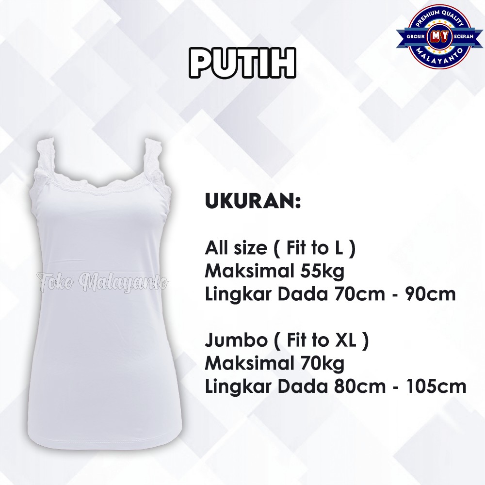 Tanktop Tali Renda Bahan Rayon Super Ukuran All Size dan Jumbo Ready stok!!-Putih