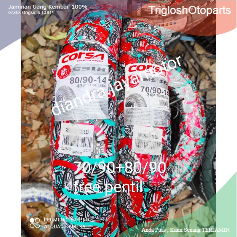 BARU 2021 & 2022 Paket Ban tubles matic corsa 70/90+ 80/90/14 depan+blakang Free pentil yamaha mio s