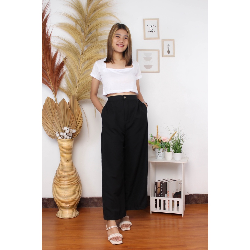 RX Fashion - Dheani Highwaist / Soleil Kulot Anti Ngantung Wanita / MELVA SLIT PANTS Kulot highwaist -BN