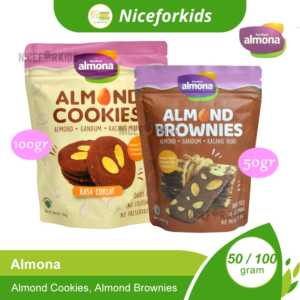 Almona Almond Cookies 100gr Cemilan Sehat Dairy Free / Almona Almond Brownies 50gr / Cookies Brownies