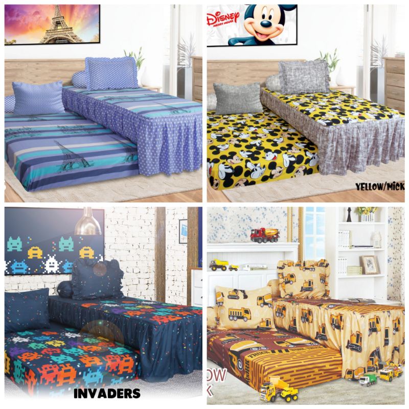 HS SPREI SORONG CALIFORNIA UK 120X200 YELLOW TRUCK, INVADERS, MICKEY YELLOW, SNOOPY, SAILOR BEAR, MU
