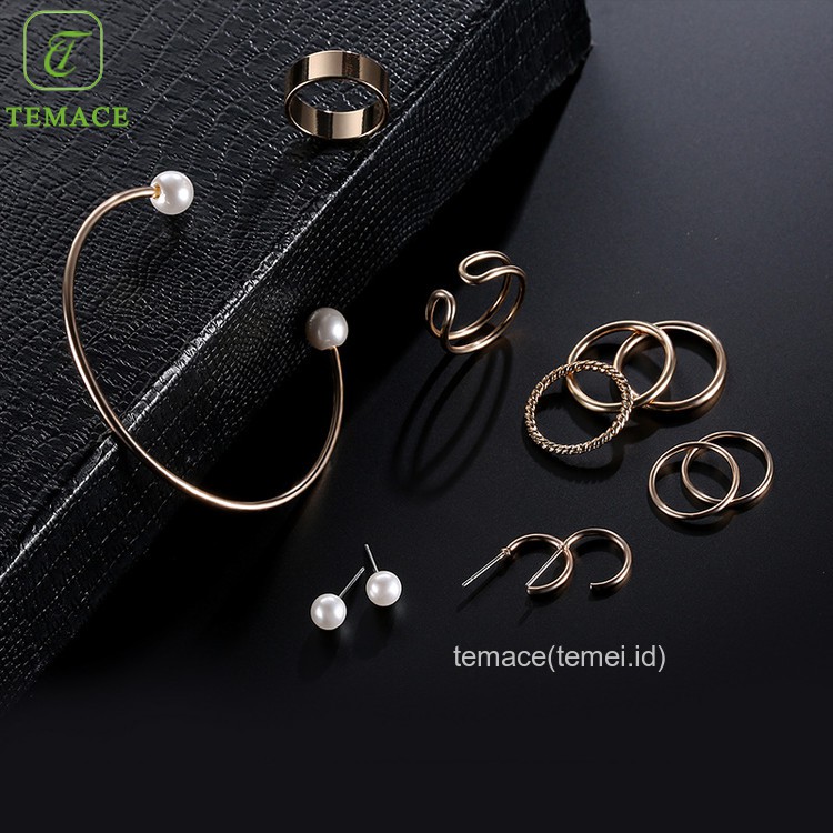 Cincin titanium Set Berlian Imitasi Elegan Korea Wanita 11pc