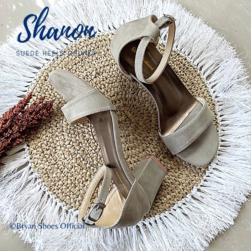 Bryan Shanon Suede Chunky Heels Tahu 5cm 9cm Beludru Oversize Bigsize Jumbo 36-40 41 42 43 Nyaman-Grey 5cm