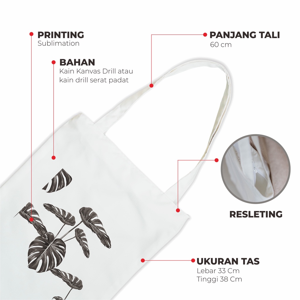 Sevine Tas Wanita Totebag Fashion Tote Bag Resleting vintages black white abstrak tropical - VTA