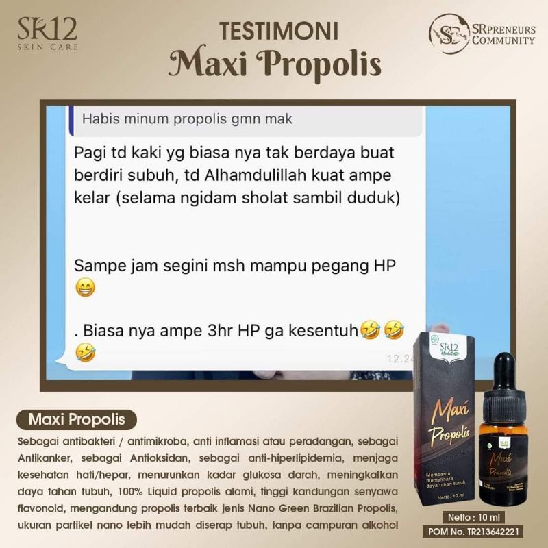 Maxi Propolis SR12 Herbal Skincare BPOM ANTI BAKTERI-ANTI OKSIDAN-ANTI KANKER MENJAGA KESEHATAN JANTUNG HATI - ANTI VIRUS