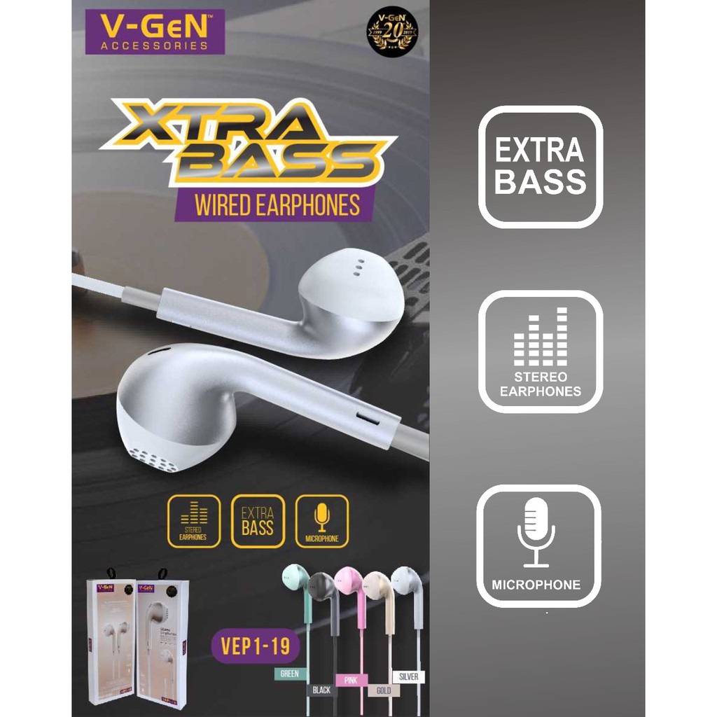 HEADSET EARPHONE V-GEN WIRED VEP1-19 EXTRA BASS