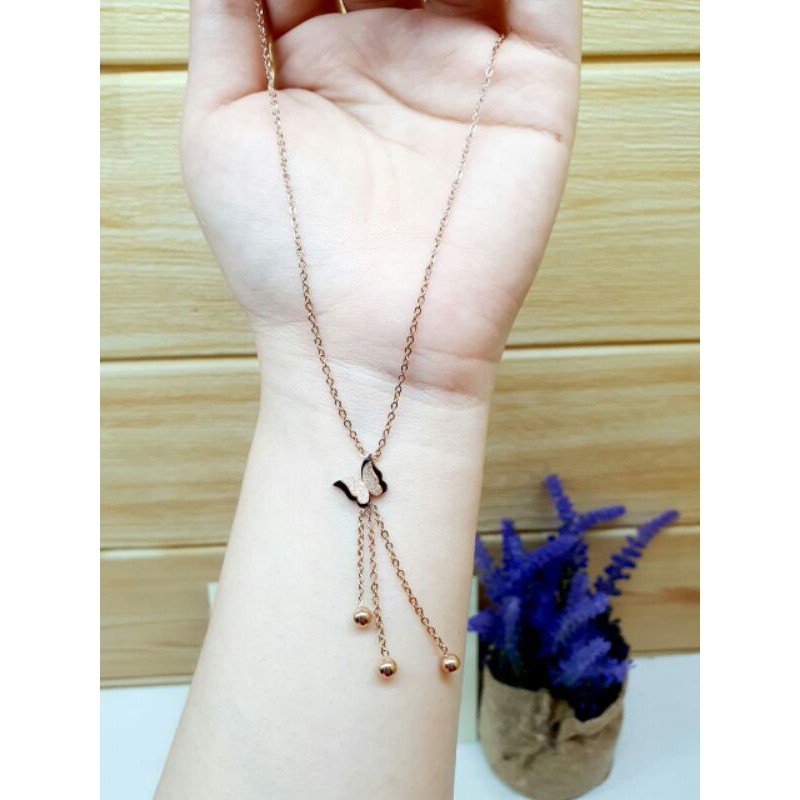 Kalung titanium kupu kupu / kalug wanita titanium asli stainless steel 18k / fashion korea