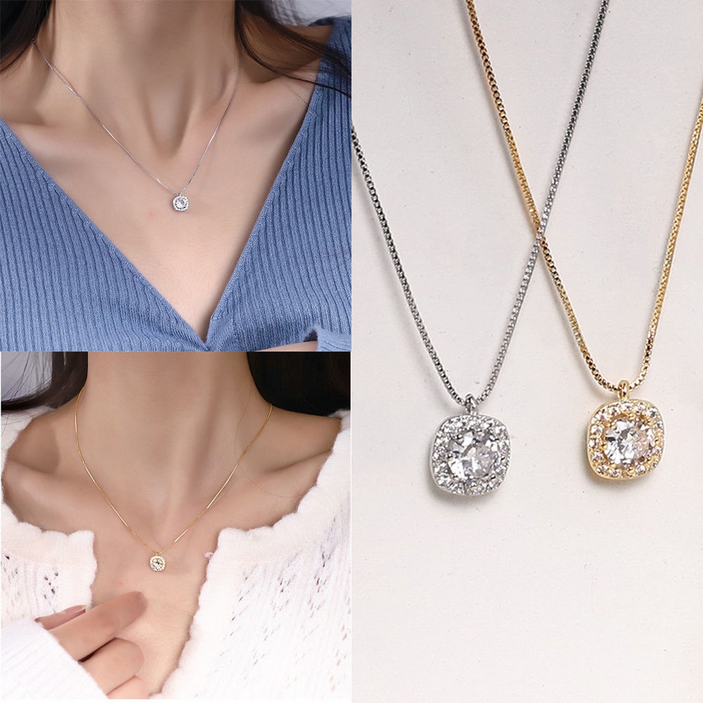 Square Diamond Flash Diamond Necklace Female Clavicular Chain Senior Sense Fashion Accessories Jewelry