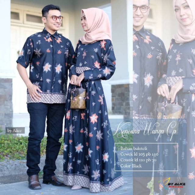KENCANA UNGU COUPLE gamis dan hem batik pria gamis bahan balotelli setelan couple muslim by alice