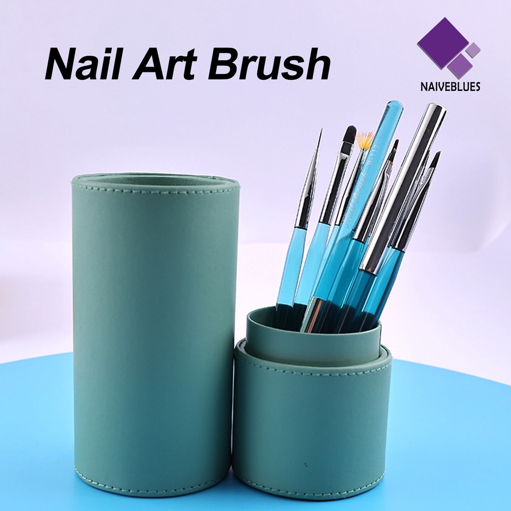 Naiveblue &gt; 1 Set Pen Brush Nail Art Bulu Lembut Ultra Ringan Anti Goyang Reusable