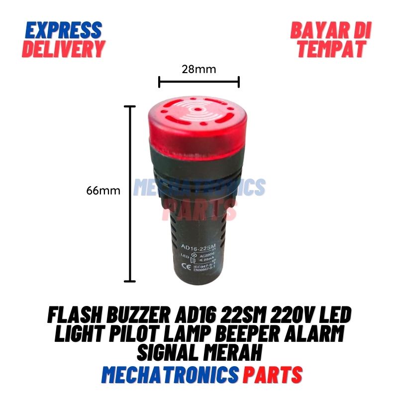 Flash Buzzer AD16 22SM 220V LED Light Pilot Lamp Beeper Alarm Signal Merah
