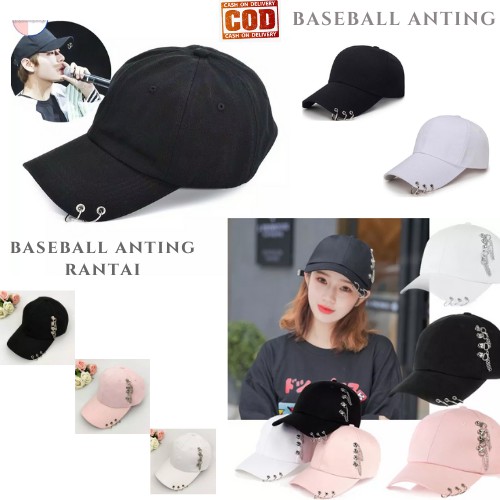 11.11 TERMURAH TOPI BASEBALL RING BESI KOREA POLOS ANTING RANTAI KPOP UNISEX KUALITAS PREMIUM TERMURAH