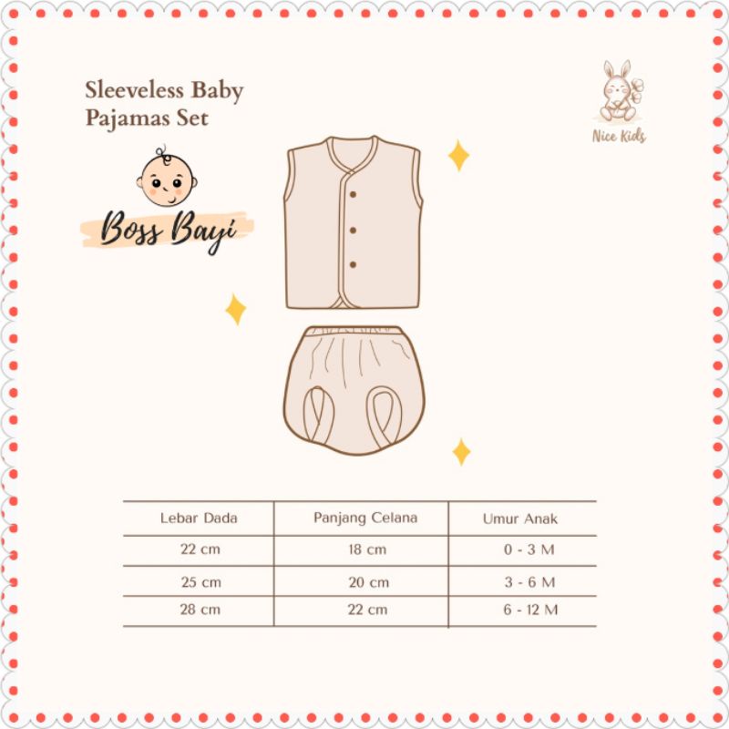 NICE KIDS - Sleeveless Baby Set / Setelan Kutung Kancing Depan + Celana Pop Bayi