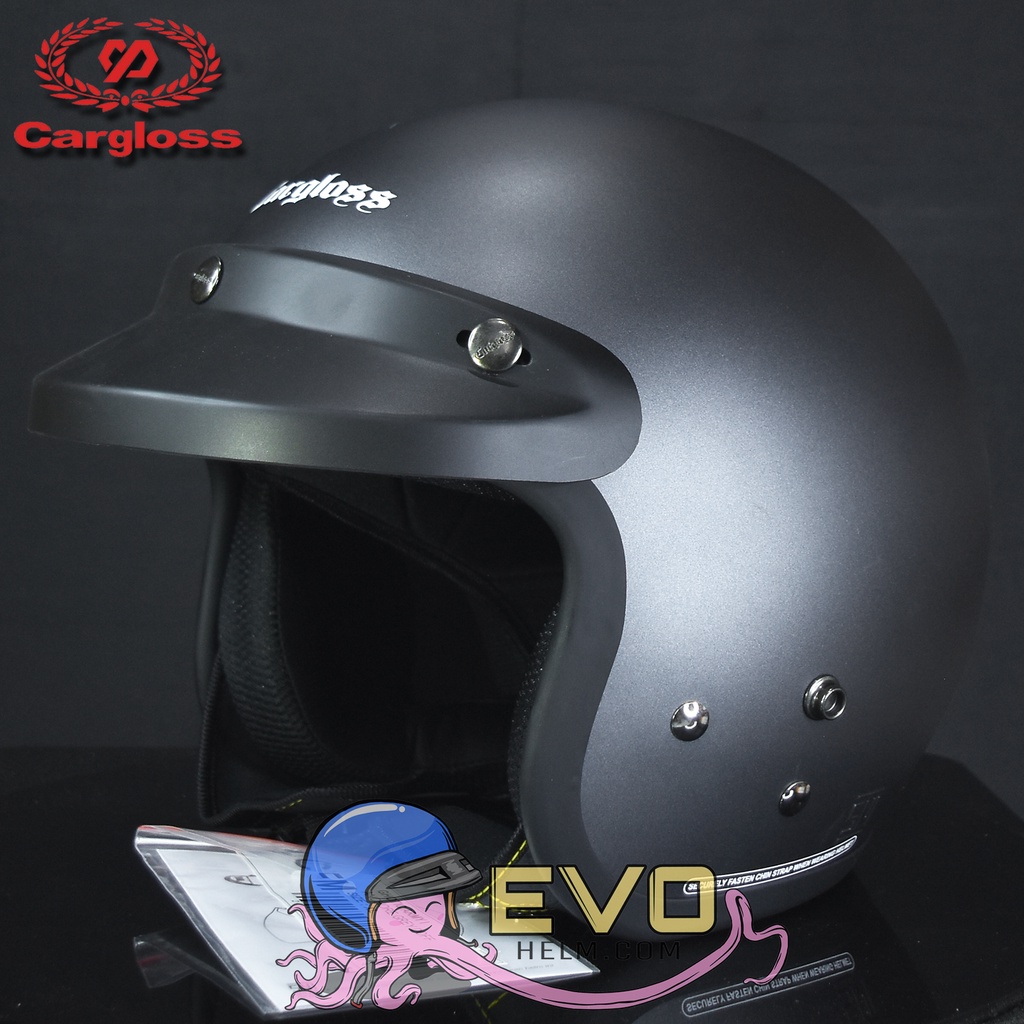 HELM CARGLOSS ORIGINAL CFM RETRO ARMY HALF FACE - ANCHORE GREY DOFF + KACA DATAR