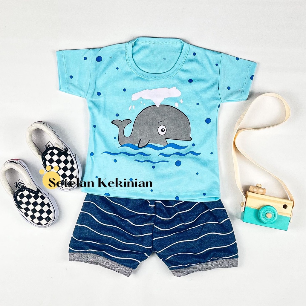 [SK] Setelan Anak Laki Laki 3bln-12bln Set Baby Boy Animal Anak Cowok Baju Anak Paus Lucu Newborn