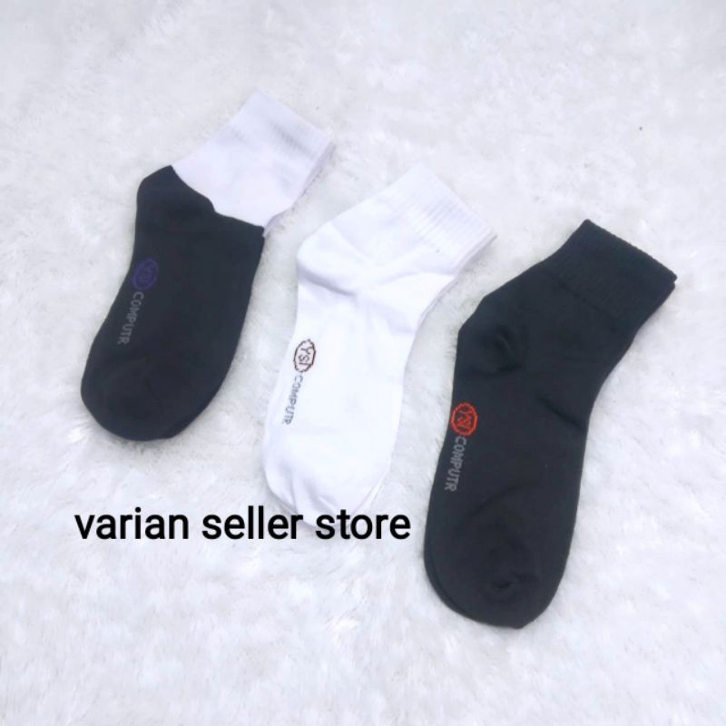 kaos kaki anak sekolah smp sma putih hitam pendek mata kaki polos bahan katun karet tebal sport ankle