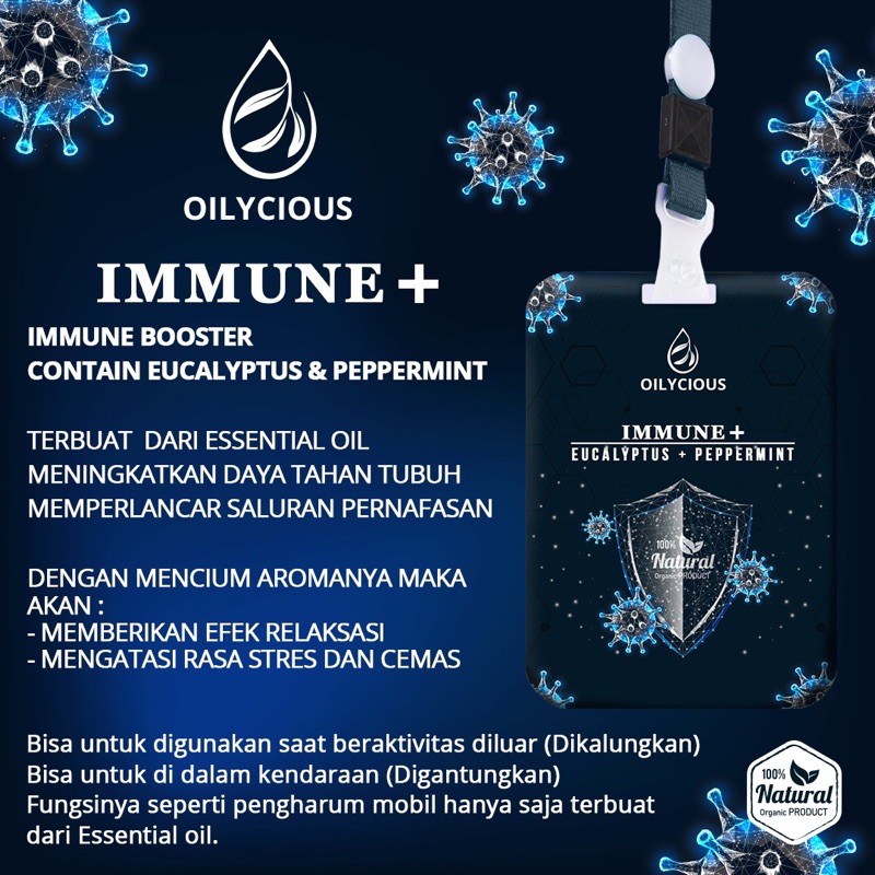 oilycious kalung antivirus anti virus immune + eucalyptus peppermint essential natural organic virus