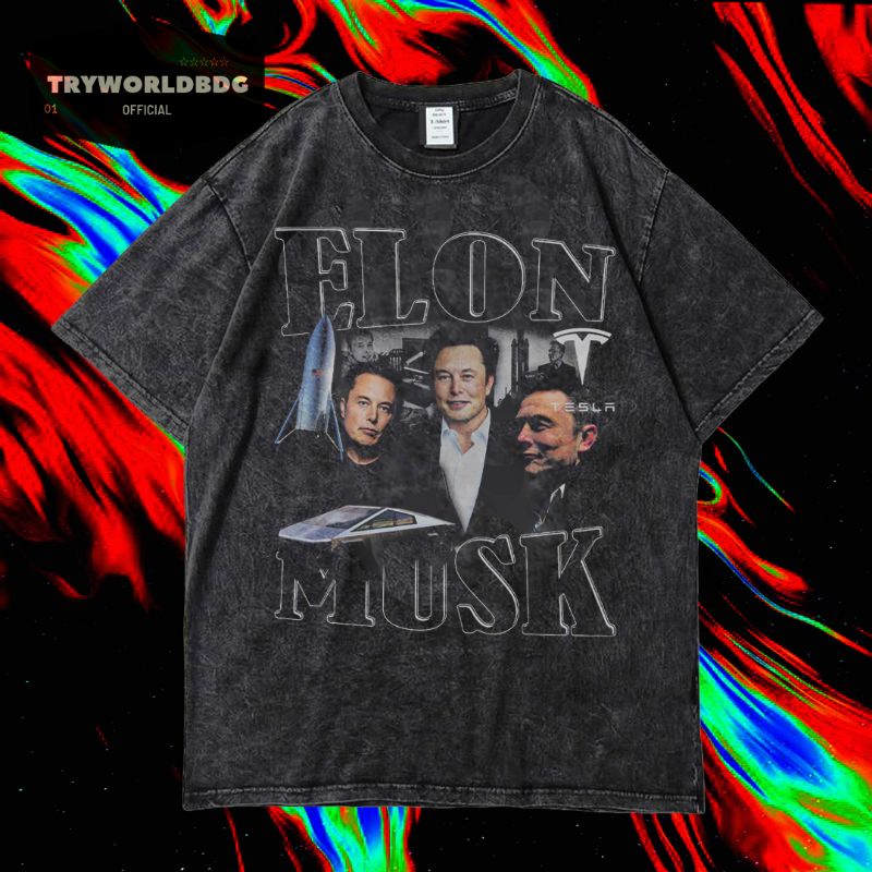 TRYWORLDBDG OFFICIAL "ELON MUSK" KAOS OVERSIZED | KAOS WASHED | STONE WASH | OVERSIZED T SHIRT | KAO