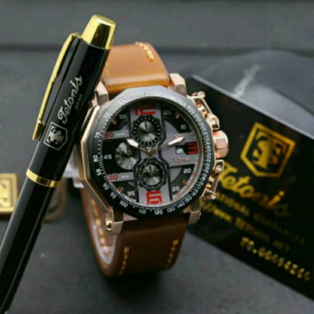 Jam Tangan Pria Elegant Exclusive TETONIS MASTER Original Sport Brown Rosegold