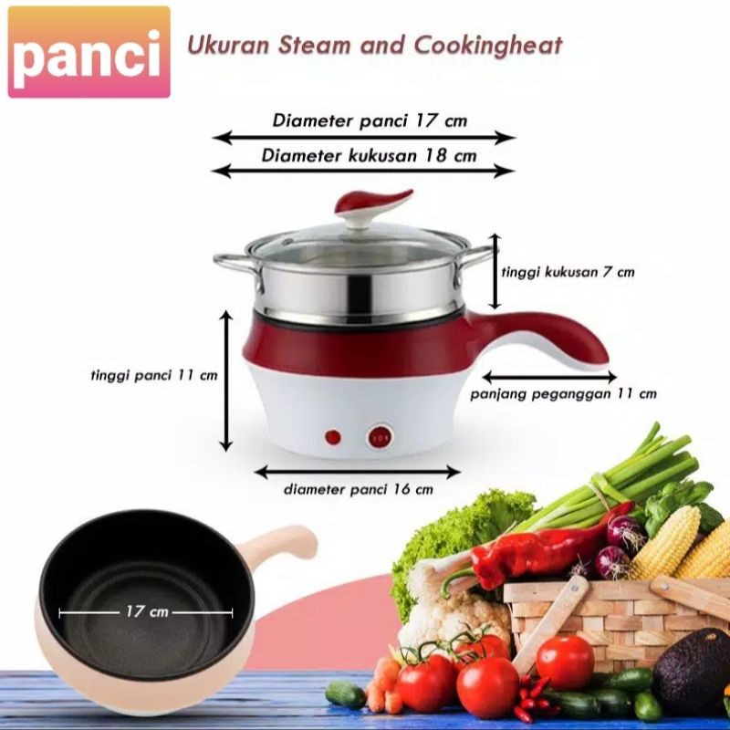 Panci elektrik , Panci Multifungsi , Panci Masak Elektrik , + Kukus  , Mug Panci Listrik , 18cm