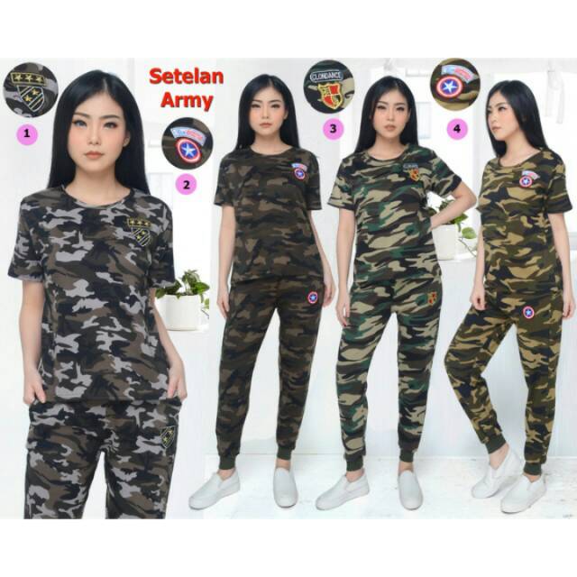stelan baju senam army berlogo keren olahraga senam doreng senam loreng