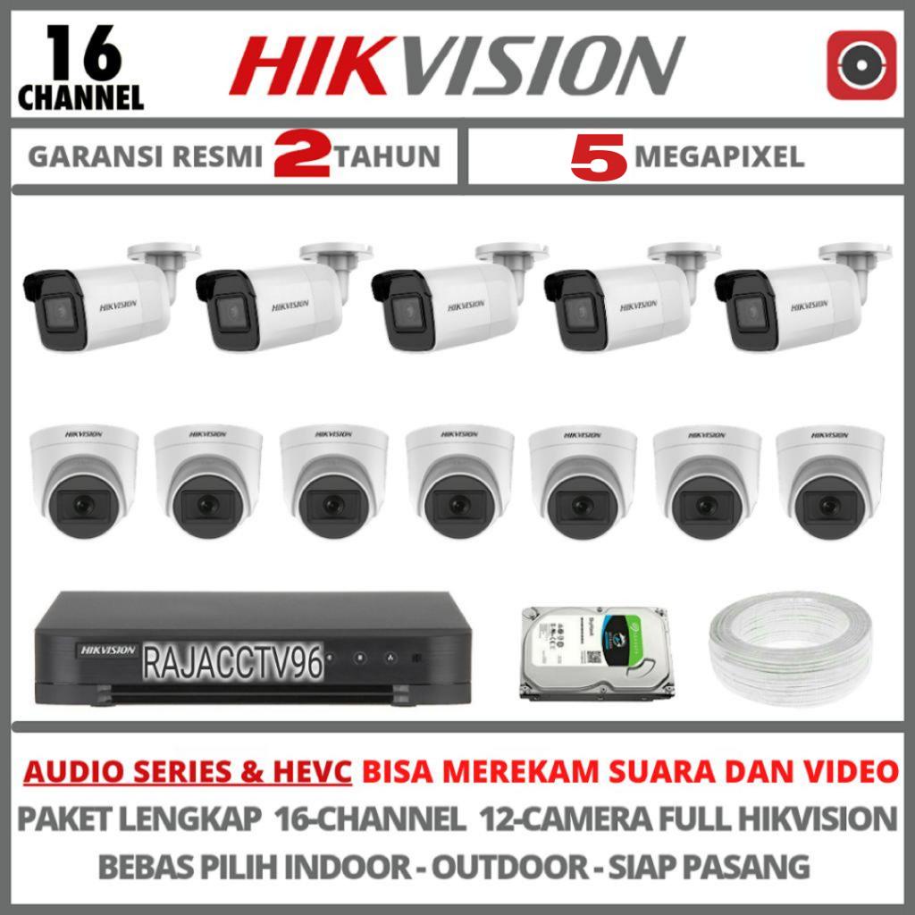 PAKET CCTV HIKVISION 5MP 16 CHANNEL 12 CAMERA TURBO HD KAMERA CCTV