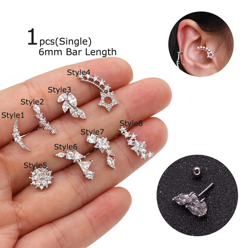 1piece Ear Auricle Helix Piercing Tragus Cartilage Earrings Stud 6mm Length