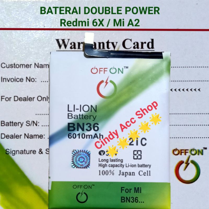 Baterai Doublepower Redmi 6X Mi A2 BN36 Batre Double Power Battery