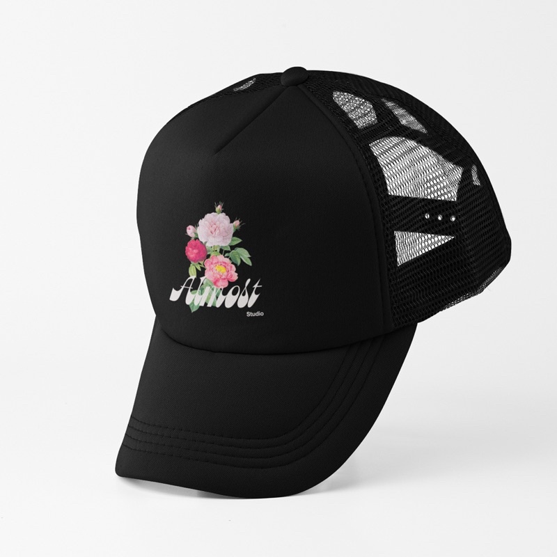 Almost Studio - Topi Trucker - Bloom - Black