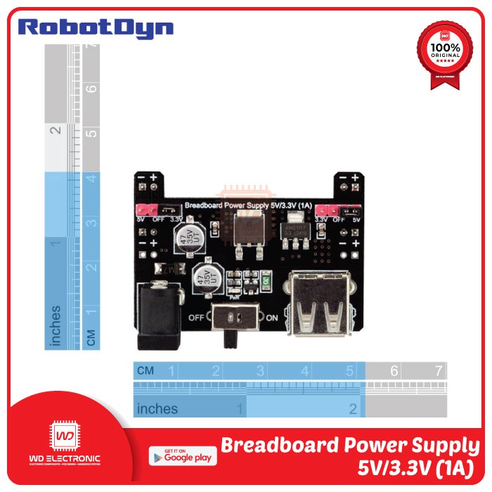 ROBOTDYN BREADBOARD POWER SUPPLY 5V 3.3V 1A MB102 BREADBOARD