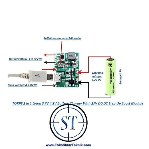 J5019 Modul 2in1 Charger + Step Up Adjustable Boost 2A Charger Baterai Lion TP4056 MT3608 BB-64D