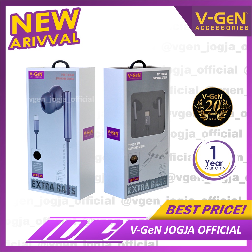 Handsfree V-GeN VEP1-25 Type-C Earphone Stereo Sound EXTRA BASS