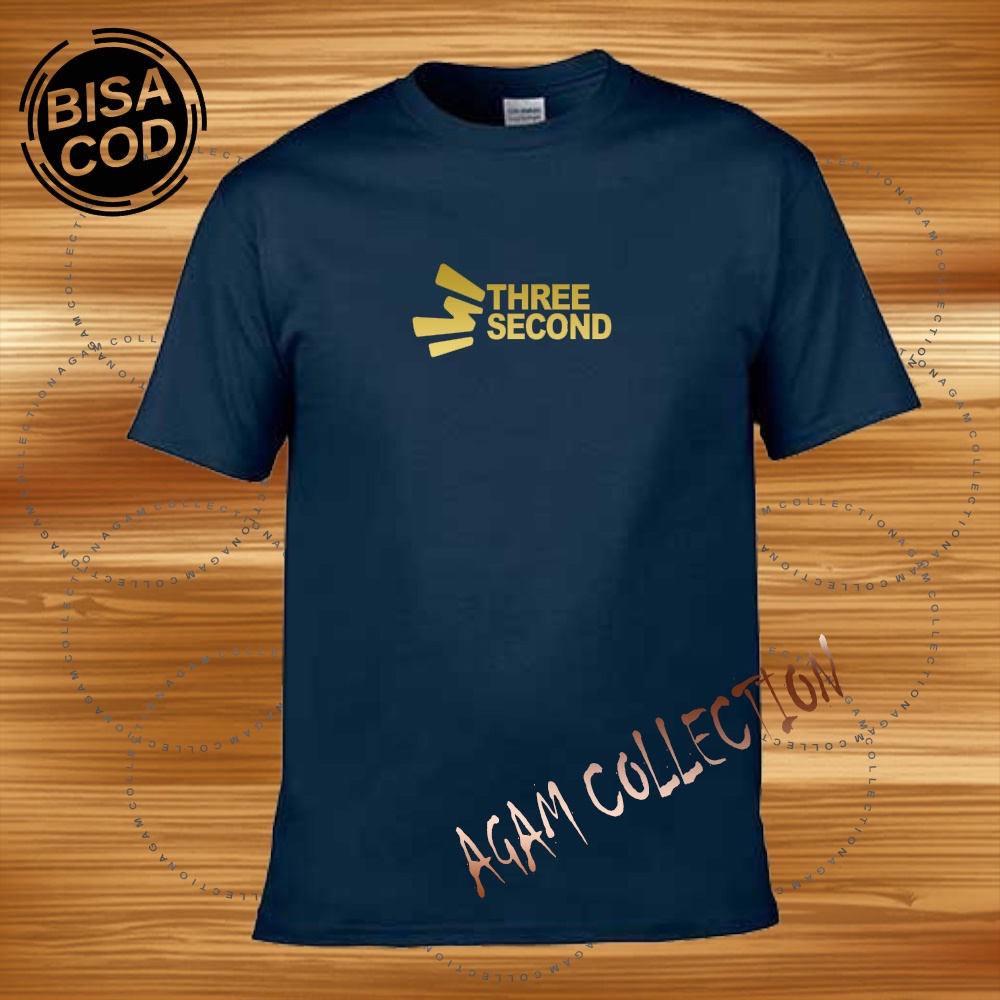 Agam Collection Baju Kaos Distro Three Second Text Gold Lengan Pendek Premium Quality