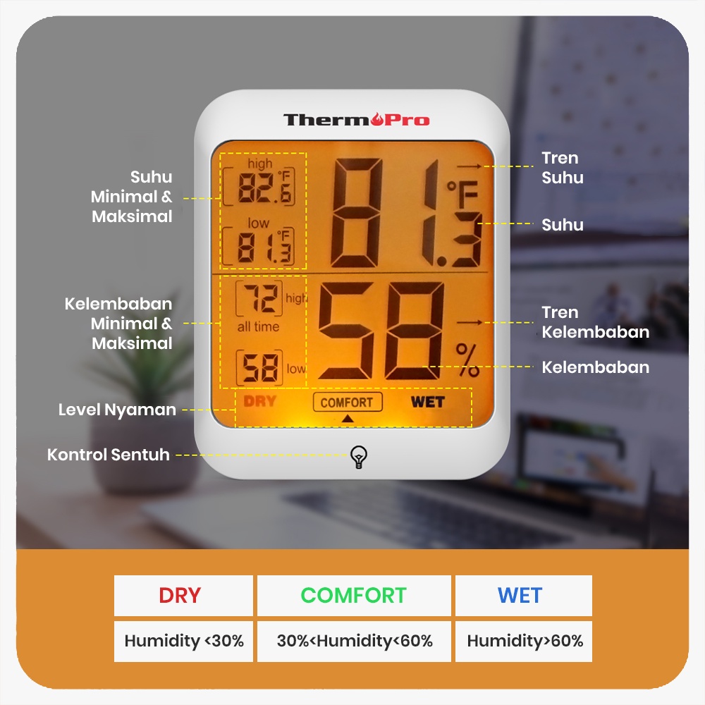 THERMOMETER HYGROMETER HUMIDITY | TERMOMETER SUHU RUANG THERMOPRO TP53